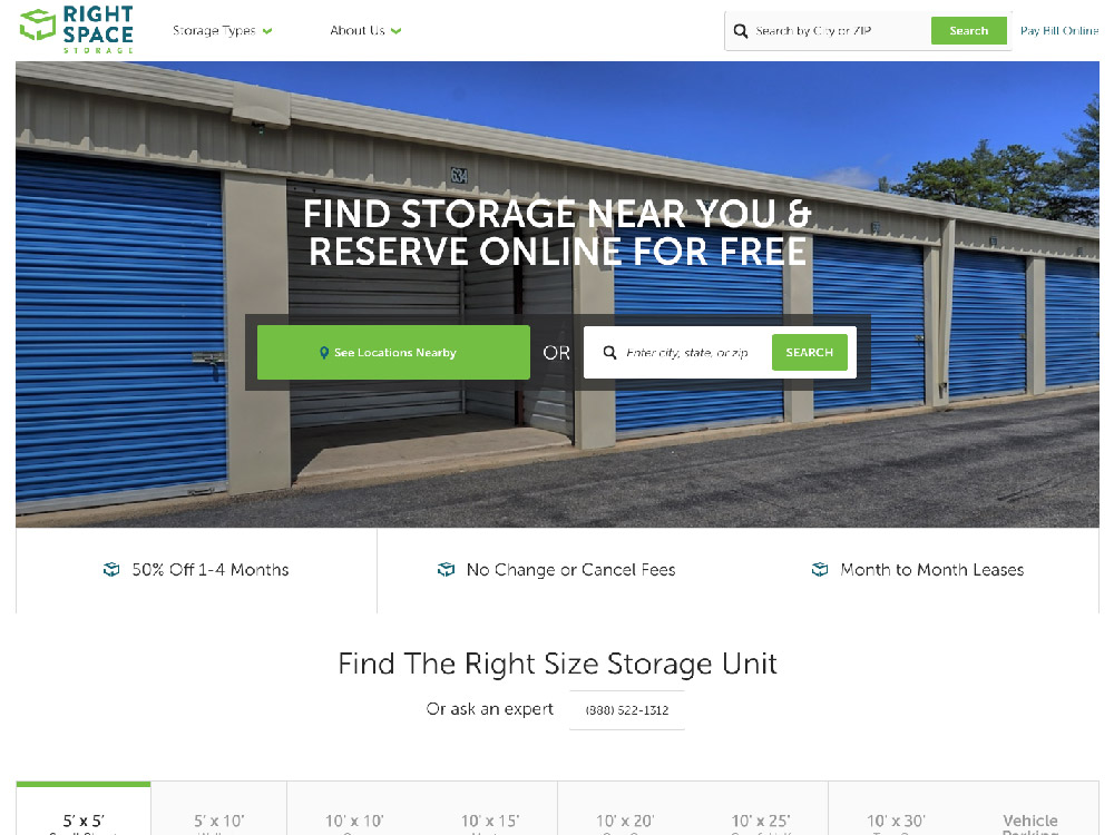 RightSpace Storage Website Screenshot
